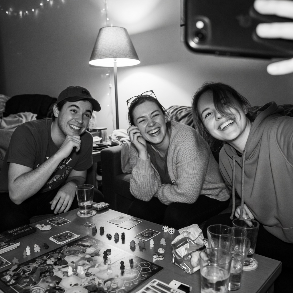 Selfie entre amis pendant une soirée jeux